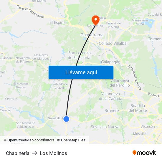 Chapinería to Los Molinos map