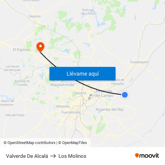 Valverde De Alcalá to Los Molinos map