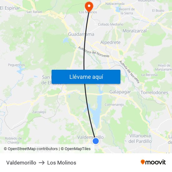 Valdemorillo to Los Molinos map