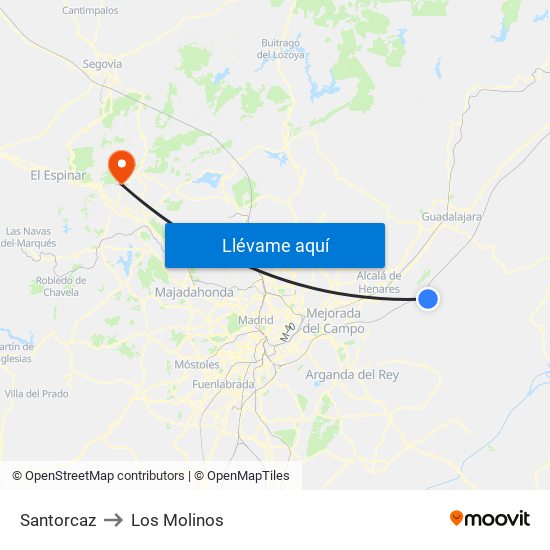 Santorcaz to Los Molinos map