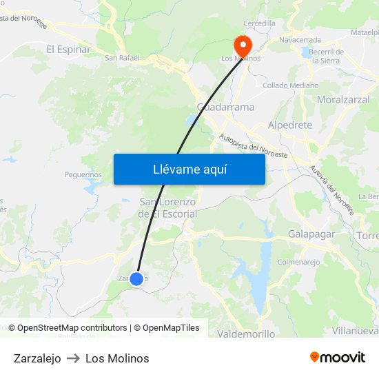 Zarzalejo to Los Molinos map