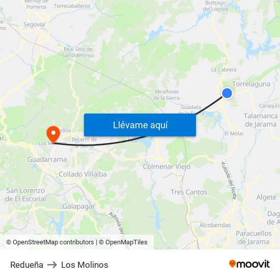 Redueña to Los Molinos map