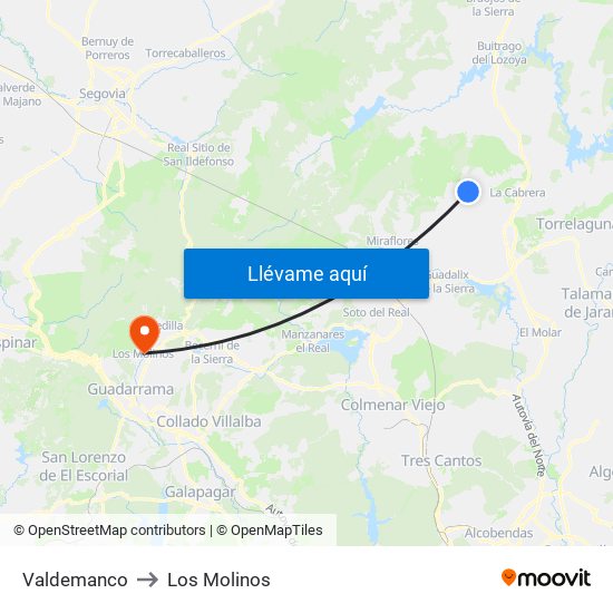 Valdemanco to Los Molinos map