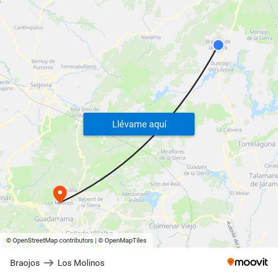 Braojos to Los Molinos map