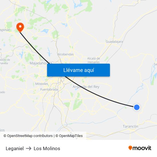 Leganiel to Los Molinos map