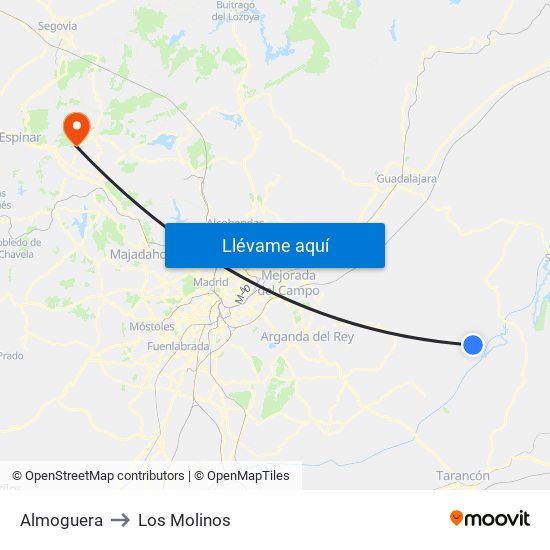 Almoguera to Los Molinos map