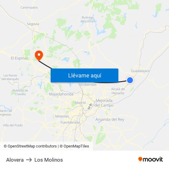 Alovera to Los Molinos map