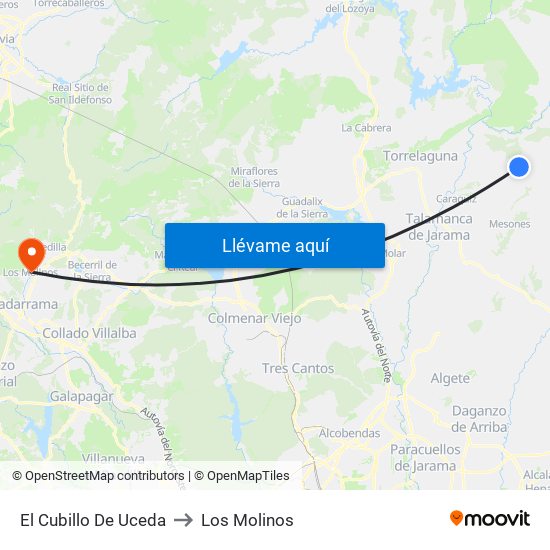 El Cubillo De Uceda to Los Molinos map