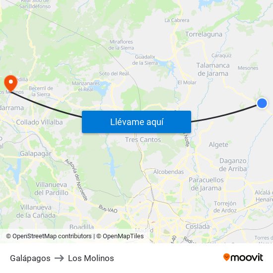 Galápagos to Los Molinos map