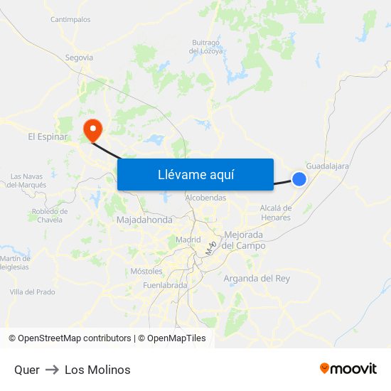 Quer to Los Molinos map