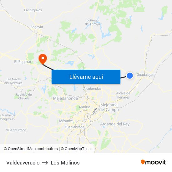 Valdeaveruelo to Los Molinos map