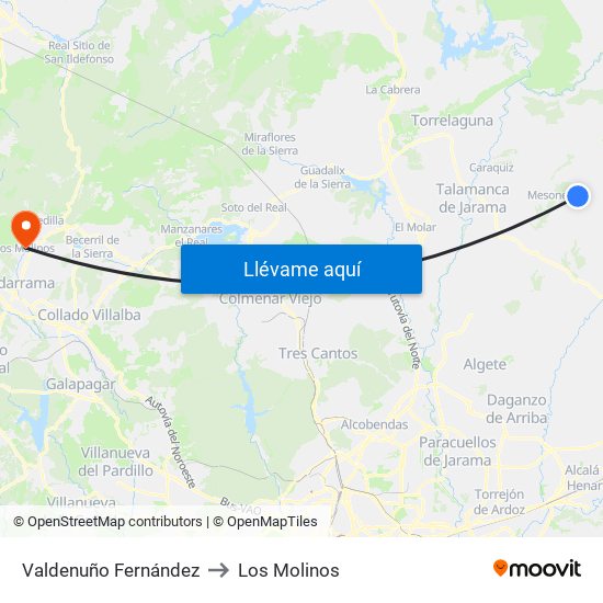 Valdenuño Fernández to Los Molinos map