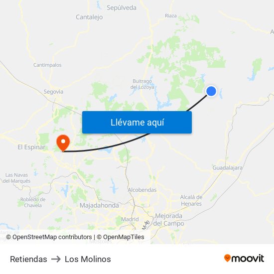 Retiendas to Los Molinos map