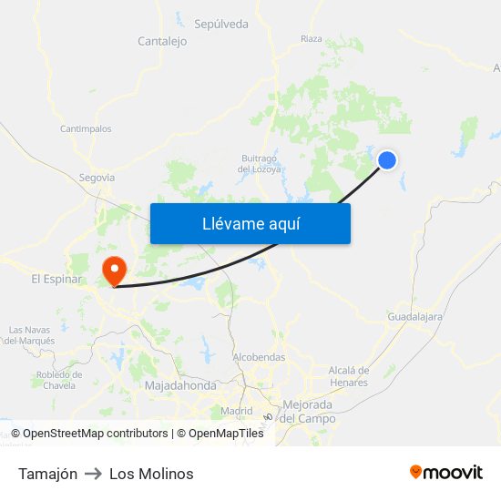 Tamajón to Los Molinos map