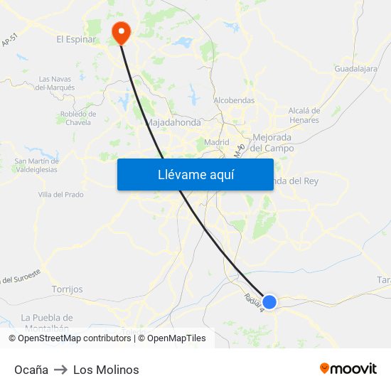 Ocaña to Los Molinos map