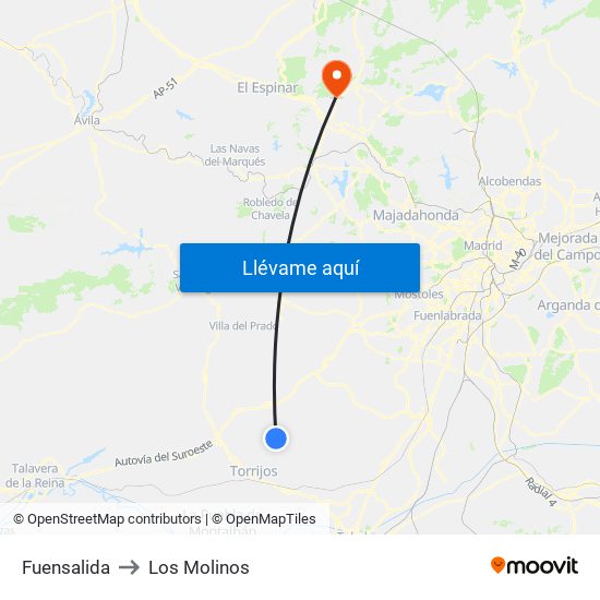 Fuensalida to Los Molinos map