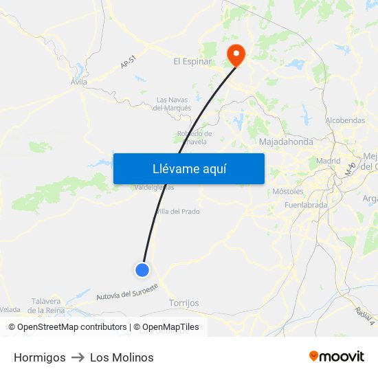 Hormigos to Los Molinos map