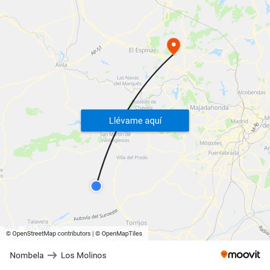 Nombela to Los Molinos map