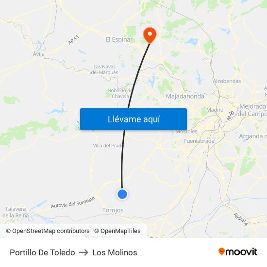 Portillo De Toledo to Los Molinos map
