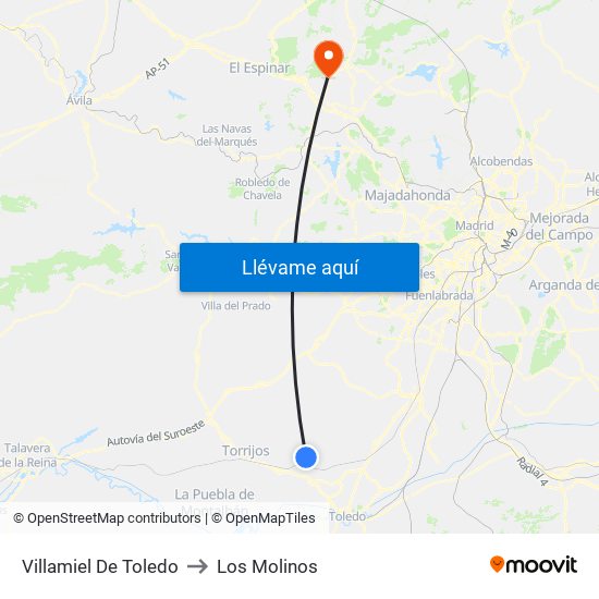 Villamiel De Toledo to Los Molinos map