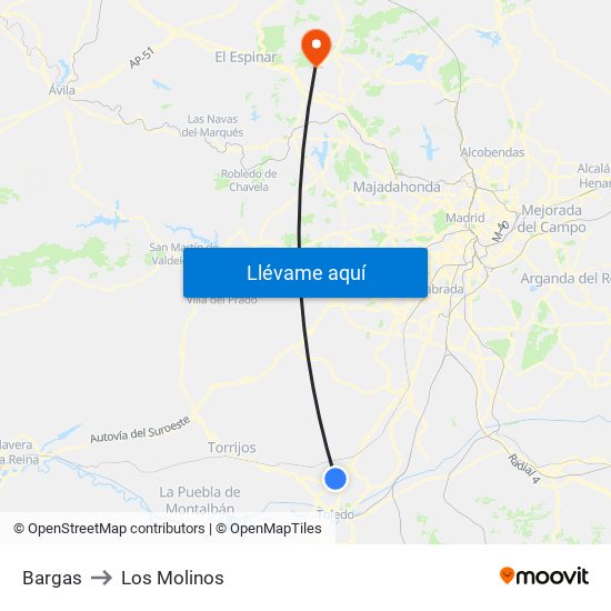 Bargas to Los Molinos map