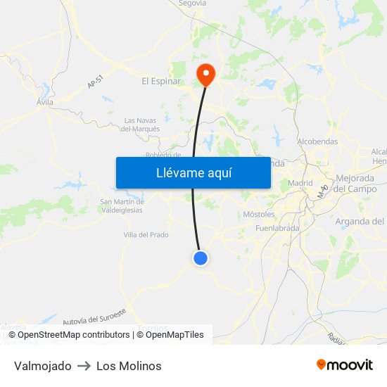Valmojado to Los Molinos map