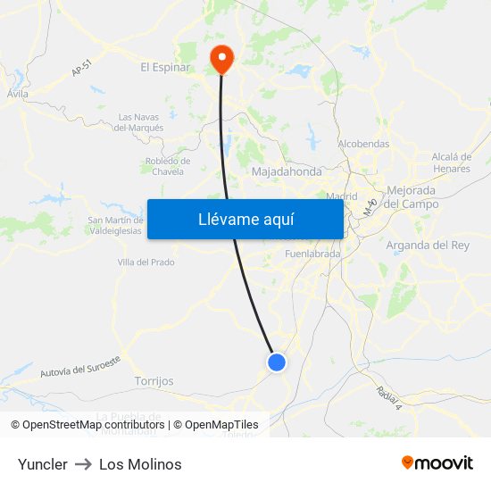 Yuncler to Los Molinos map