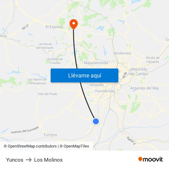 Yuncos to Los Molinos map