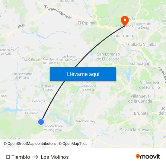 El Tiemblo to Los Molinos map