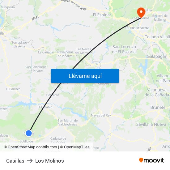 Casillas to Los Molinos map