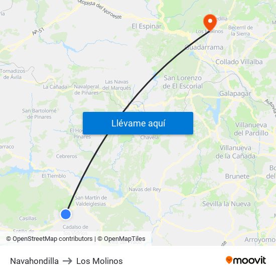 Navahondilla to Los Molinos map