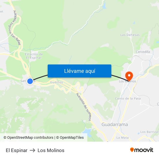 El Espinar to Los Molinos map