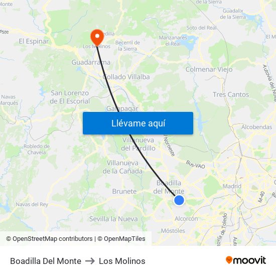 Boadilla Del Monte to Los Molinos map