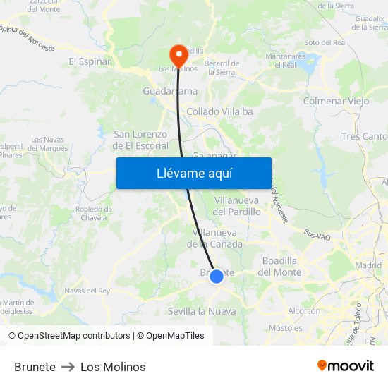 Brunete to Los Molinos map
