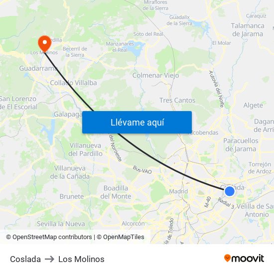 Coslada to Los Molinos map