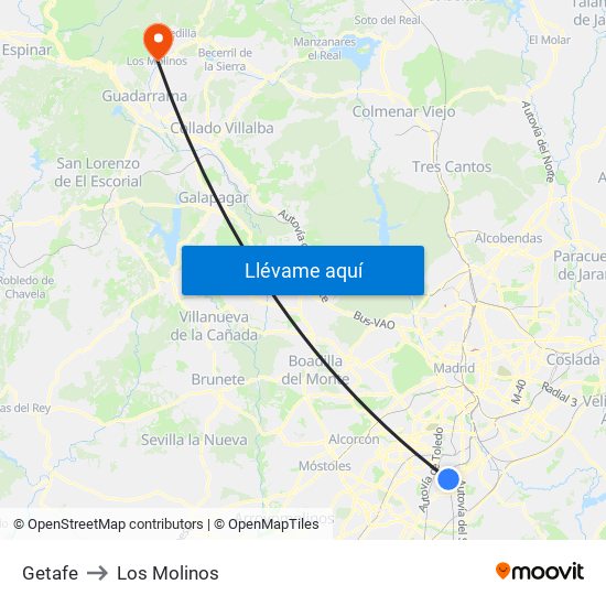 Getafe to Los Molinos map