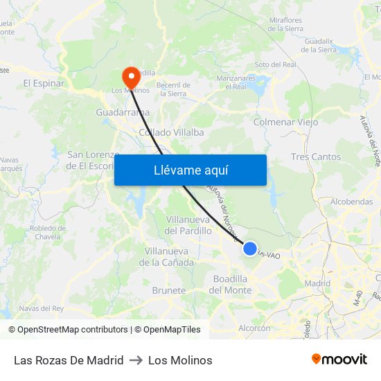 Las Rozas De Madrid to Los Molinos map