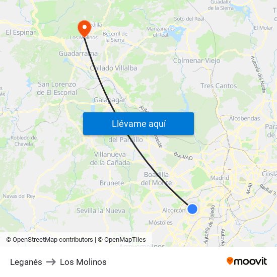 Leganés to Los Molinos map