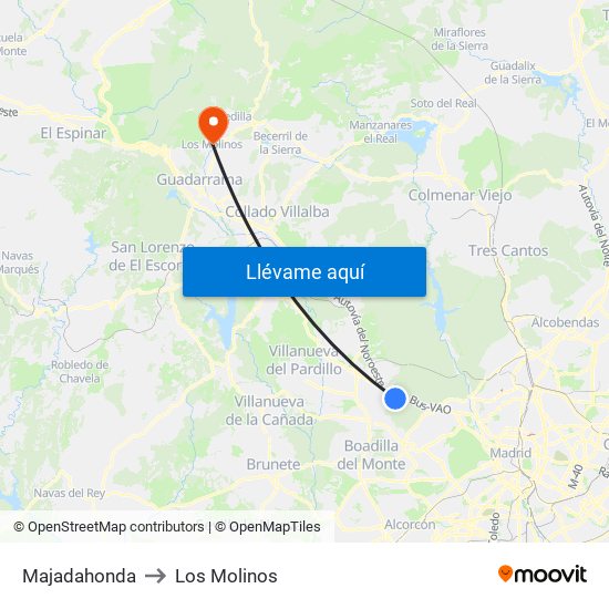Majadahonda to Los Molinos map