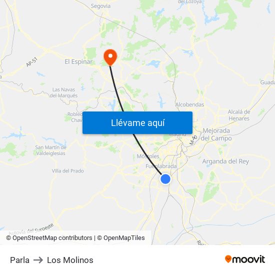 Parla to Los Molinos map