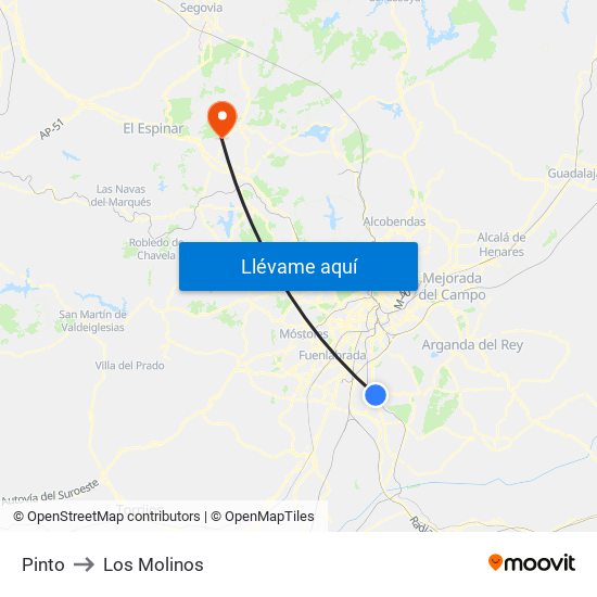 Pinto to Los Molinos map