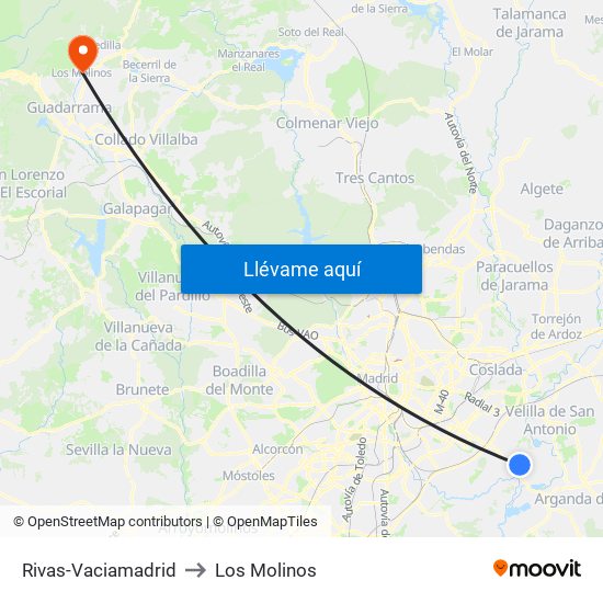 Rivas-Vaciamadrid to Los Molinos map