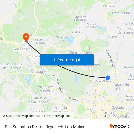 San Sebastián De Los Reyes to Los Molinos map
