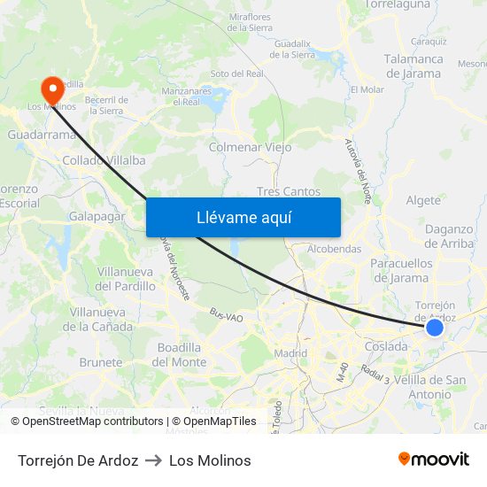 Torrejón De Ardoz to Los Molinos map