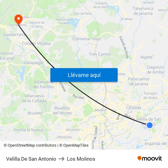 Velilla De San Antonio to Los Molinos map