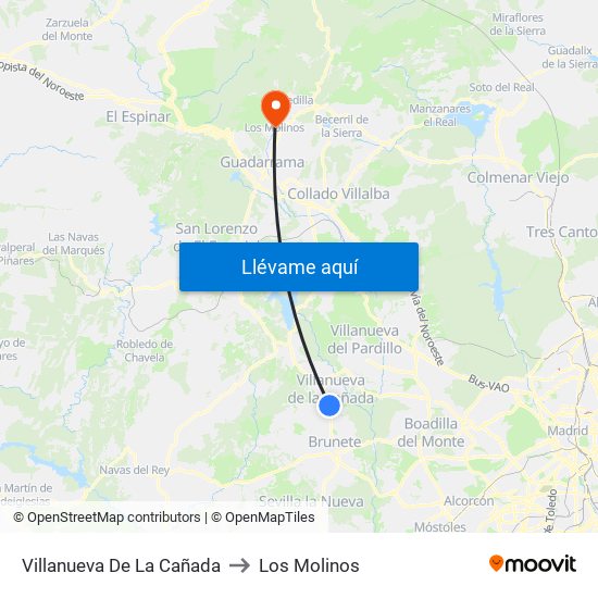 Villanueva De La Cañada to Los Molinos map