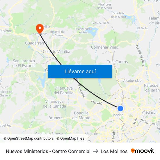 Nuevos Ministerios - Centro Comercial to Los Molinos map