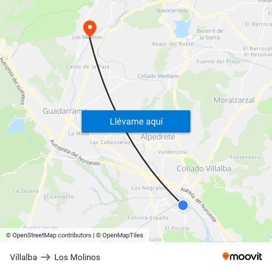 Villalba to Los Molinos map