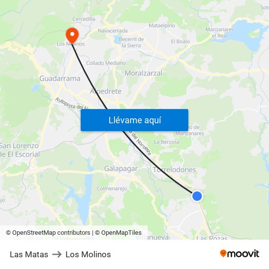 Las Matas to Los Molinos map