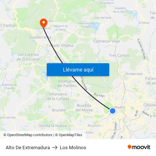 Alto De Extremadura to Los Molinos map